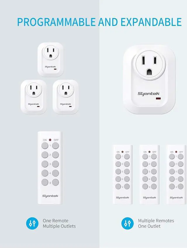 Alt view image 5 of 7 - Upgraded Remote Control Outlet Wireless Light Switch for Household Appliances, Expandable Remote Light Switch Kit, Up to 100 ft Range, FCC Certified, ETL Listed, White (5 Outlets + 2 Remotes)