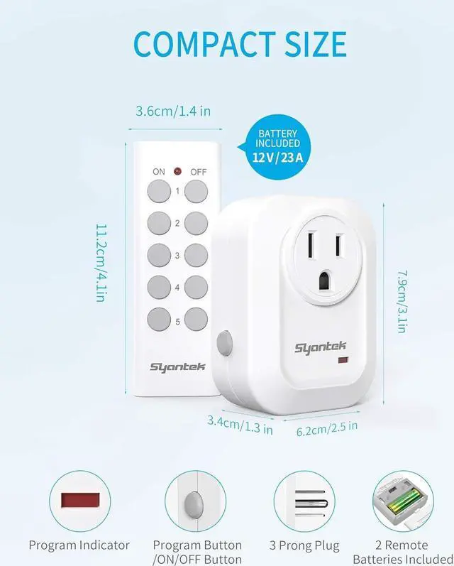 Alt view image 7 of 7 - Upgraded Remote Control Outlet Wireless Light Switch for Household Appliances, Expandable Remote Light Switch Kit, Up to 100 ft Range, FCC Certified, ETL Listed, White (5 Outlets + 2 Remotes)