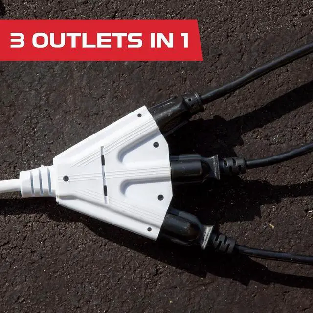 Alt view image 5 of 5 - Iron Forge Cable 50 Ft Extension Cord 3 Outlets 3 Prong,16/3 Weatherproof White Extension Cord with Multiple Outlets 50 Foot, 13 Amp SJTW Outlet Extender Cord for Indoor & Outdoor Lights Decoration