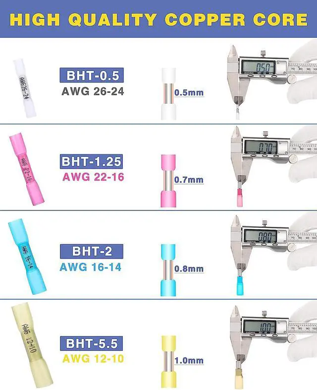 Alt view image 5 of 6 - 580PCS Heat Shrink Butt Connectors, AWG 26-10 Marine Grade Heat Shrink Wire Connectors,Tinned Red Copper Waterproof Wire Connectors(4Colors/4Sizes)