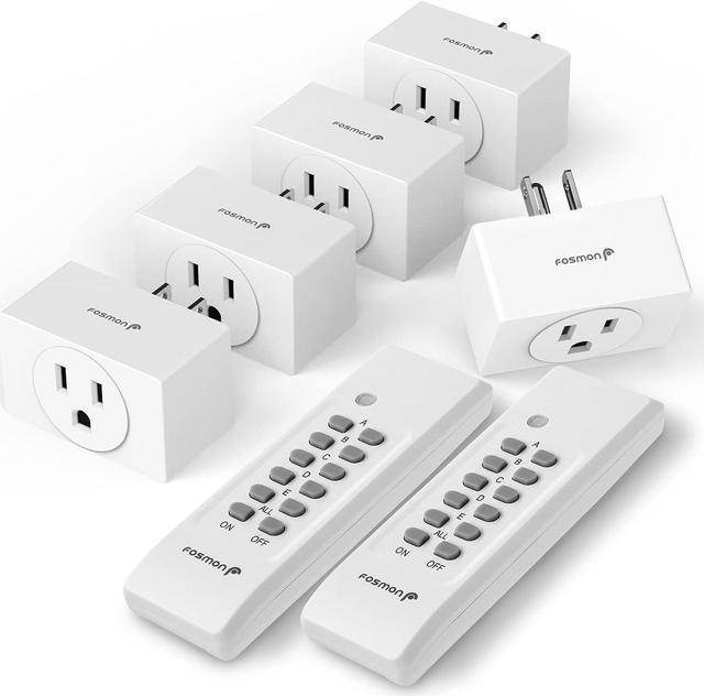 Fosmon Wireless Remote Control Electrical Outlet Switch (5 Pack + 2 Remotes)  -ETL Listed, (15A, 125V 1800W) Remote Light Switch Outlet Plug for Lamp,  Lights, Fans, Household Appliances, Expandable 