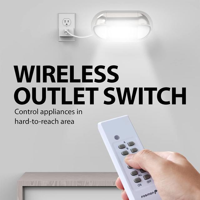 Fosmon Wireless Remote Control Electrical Outlet Switch (2 outlet) - ETL  Listed, (15A, 125V 1875W) Remote Light Switch Outlet Plug with Braille  (On/Off) Mark for Lamp, Lights, Fans, Expandable 