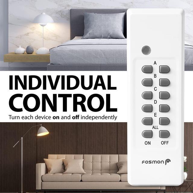 Alt view image 5 of 7 - Fosmon Wireless Remote Control Electrical Outlet Switch (5 Pack + 2 Remotes) -ETL Listed, (15A, 125V 1800W) Remote Light Switch Outlet Plug for Lamp, Lights, Fans, Household Appliances, Expandable