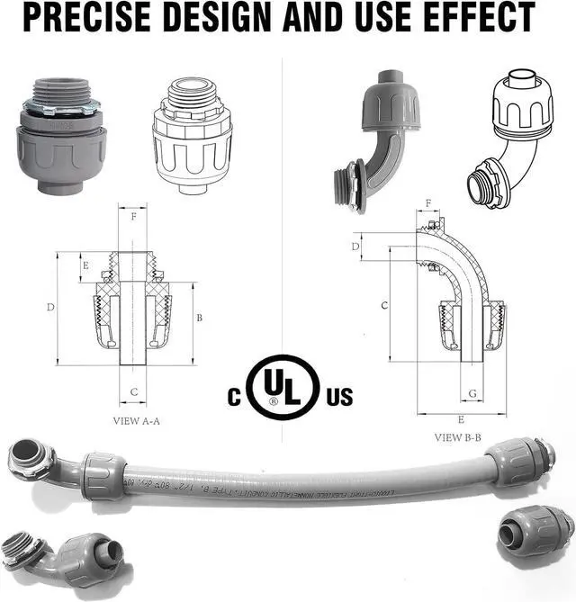 Alt view image 4 of 7 - 200Pack 1/2 Inch Liquid Tight Connector PVC Electrical Conduit Fittings Straight 180 Degree Flexible Conduit Connector for Home Kitchen Bathroom Tube Tool Supplies