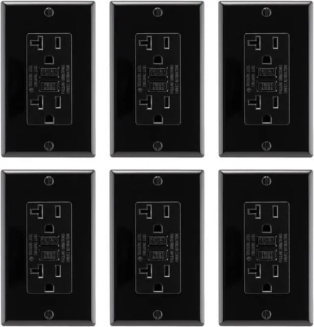 Main image of Asani 20 Amp GFCI Outlet with Matching Wall Plates, 6 Pack, 20A/125V 5-20R, Black Tamper-Resistant GFI Receptacle Set, ETL Listed Ground Fault Circuit Interrupter, Easy-Install