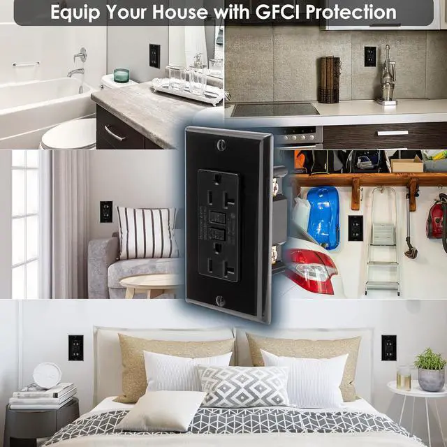 Alt view image 3 of 6 - Asani 20 Amp GFCI Outlet with Matching Wall Plates, 6 Pack, 20A/125V 5-20R, Black Tamper-Resistant GFI Receptacle Set, ETL Listed Ground Fault Circuit Interrupter, Easy-Install