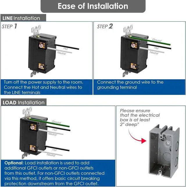 Alt view image 5 of 6 - Asani 20 Amp GFCI Outlet with Matching Wall Plates, 6 Pack, 20A/125V 5-20R, Black Tamper-Resistant GFI Receptacle Set, ETL Listed Ground Fault Circuit Interrupter, Easy-Install
