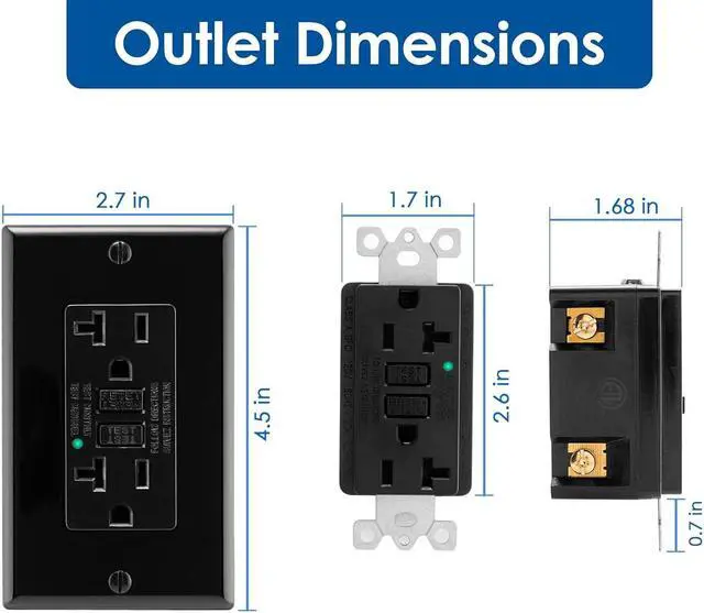 Alt view image 6 of 6 - Asani 20 Amp GFCI Outlet with Matching Wall Plates, 6 Pack, 20A/125V 5-20R, Black Tamper-Resistant GFI Receptacle Set, ETL Listed Ground Fault Circuit Interrupter, Easy-Install