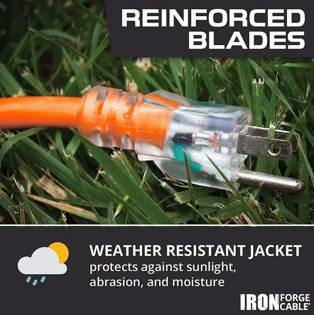 Alt view image 3 of 7 - IRON FORGE 10 Gauge Extension Cord 25 FT - 15 AMP Extension Cord with 3 Prong 10 AWG Water Resistant Orange Outdoor Extension Cord - Great for Generator, Compressor, Major Appliances, US Veteran Owned