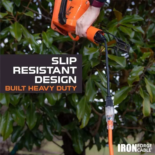 Alt view image 4 of 7 - IRON FORGE 10 Gauge Extension Cord 25 FT - 15 AMP Extension Cord with 3 Prong 10 AWG Water Resistant Orange Outdoor Extension Cord - Great for Generator, Compressor, Major Appliances, US Veteran Owned
