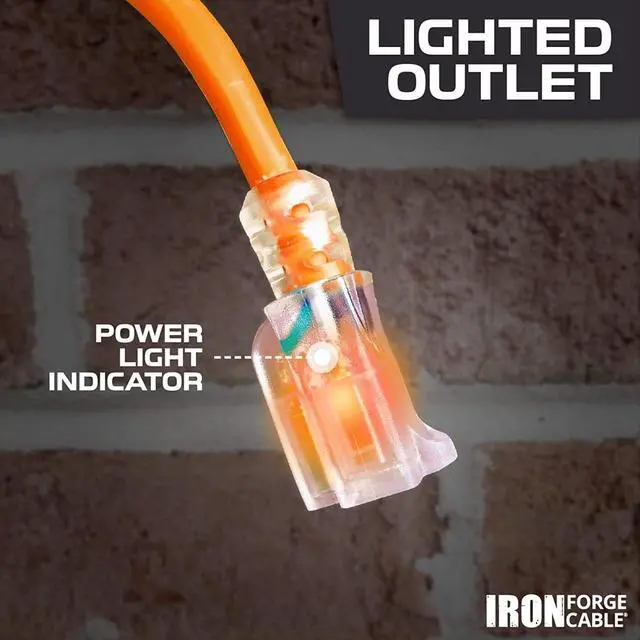 Alt view image 6 of 7 - IRON FORGE 10 Gauge Extension Cord 25 FT - 15 AMP Extension Cord with 3 Prong 10 AWG Water Resistant Orange Outdoor Extension Cord - Great for Generator, Compressor, Major Appliances, US Veteran Owned