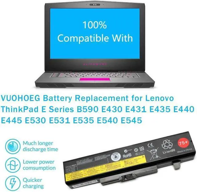 Alt view image 4 of 5 - B590 E530 E540 Laptop Battery Replacement for 0A36311 Lenovo ThinkPad E430 E431 E435 E440 E445 E531 E535 E545; P/N: 45N1048 45N1049 45N1043 45N1042