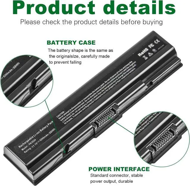 Alt view image 3 of 7 - TREE.NB Laptop Battery for Toshiba PA3534U-1BRS Toshiba Satellite A200 A205 L201 L202 L203 L205 L300 L300D L305 L305D 11.1V 5200mAh Black