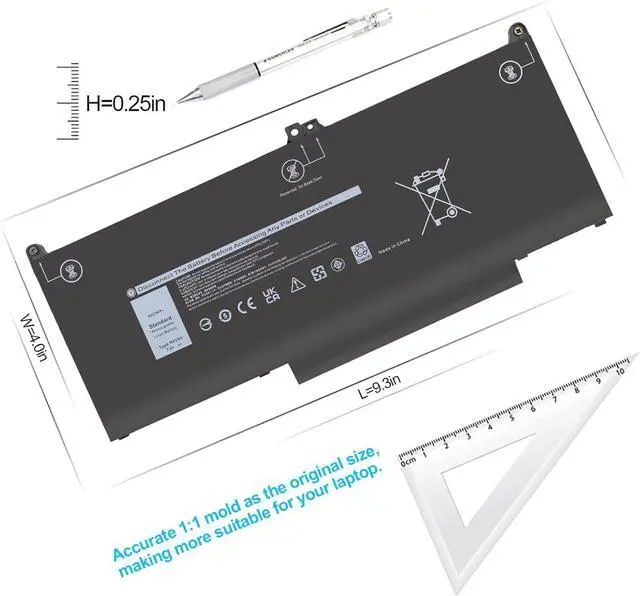 Alt view image 3 of 7 - 7400 E7400 MXV9V Battery for Dell Latitude 5300 5310 7300 E5300 E7300, Latitude 5300/5310 2-in-1, Inspiron 7300/7306 2-in-1 Black Series P96G P97G P99G P100G 5VC2M 829MX 0829MX 60Wh 4-Cell Laptop