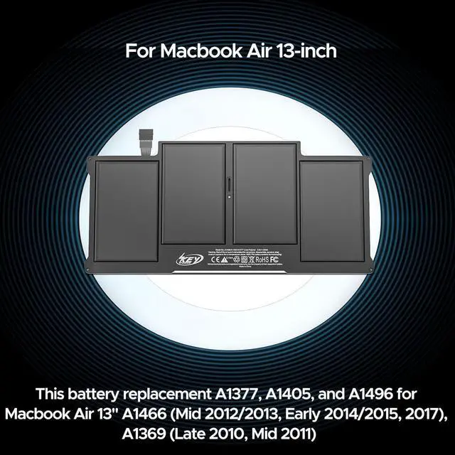 Alt view image 2 of 6 - Key Power A1466 Battery, 13 inch MacBook Air Battery Replacement for A1466 (Mid 2012/2013, Early 2014/2015, 2017), A1369 (Late 2010, Mid 2011), Compatible Laptop Battery Models A1496 A1377 A1405