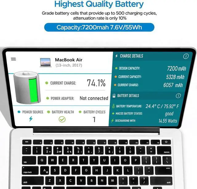 Alt view image 5 of 6 - Key Power A1466 Battery, 13 inch MacBook Air Battery Replacement for A1466 (Mid 2012/2013, Early 2014/2015, 2017), A1369 (Late 2010, Mid 2011), Compatible Laptop Battery Models A1496 A1377 A1405