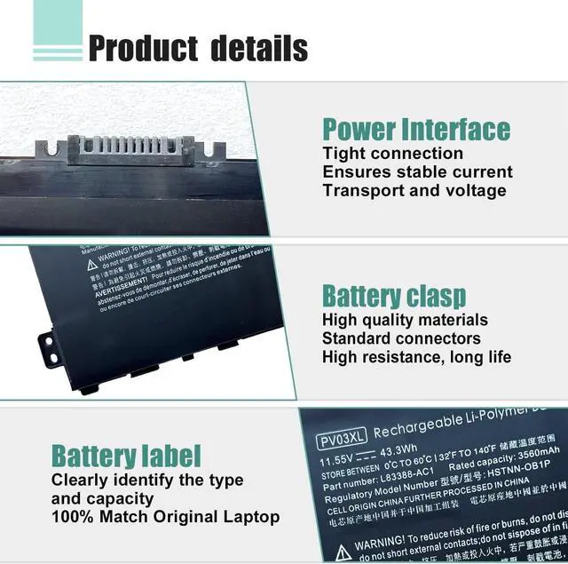 Alt view image 4 of 7 - PV03XL PP03XL Battery for HP Pavilion x360 14M-DW 14-DV 14-DW 13-BB 14-DK 15-EH Series 14m-dw0xxx dw0023dx dw1023dx dw1013dx dw0013dx dw1033dx 14-dv0xxx dw0xxx dw1xxx 13-bb0xxx L83388-421 L83393-005