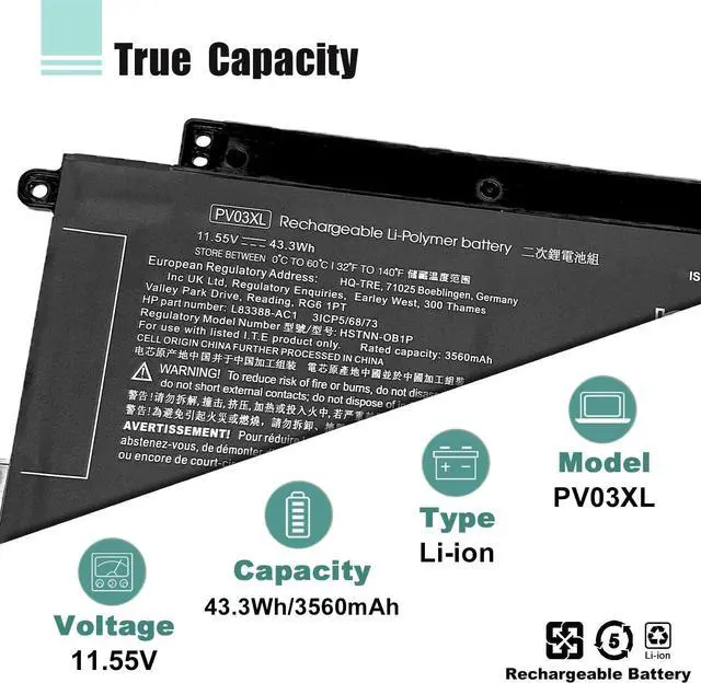 Alt view image 3 of 7 - PV03XL PP03XL Battery for HP Pavilion x360 14M-DW 14-DV 14-DW 13-BB 14-DK 15-EH Series 14m-dw0xxx dw0023dx dw1023dx dw1013dx dw0013dx dw1033dx 14-dv0xxx dw0xxx dw1xxx 13-bb0xxx L83388-421 L83393-005