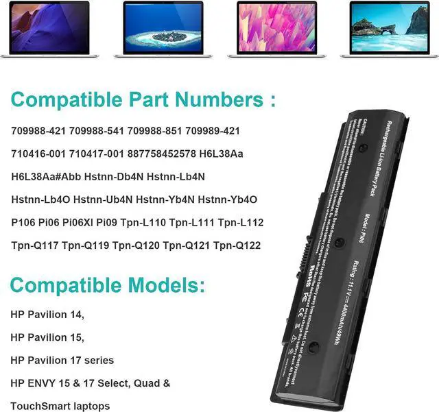 Alt view image 5 of 7 - Fancy Buying PI06 Laptop Battery for HP PI09 710416-001 710417-001, Envy 15 15T 17 Pavilion 14-E000 15-E000 15t-e000 15z-e000 17-E000 17-E100 17Z-E100