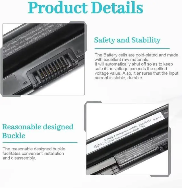 Alt view image 2 of 5 - New M5Y1K Laptop Battery for dell Inspiron 15 5000 5555 5558 5559 3552 3558 3567 14 3451 3452 3458 5458 17 5755 5758 Series Rechargeable 40WH li-ion Battery Replacement Fit GXVJ3 VN3N0 YU12005-13001D