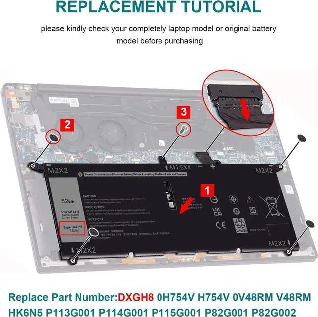 Alt view image 2 of 7 - DXGH8 Battery for Dell XPS 13 9370 9380 2019 Inspiron 13 7000 7390 7391 2-in-1 5390 5391 14 7400 7490 Latitude 3301 E3301 Vostro 5390 5391 Series 0H754V H754V G8VCF G8VCF6C HK6N5 P113G001 P82G P82G001