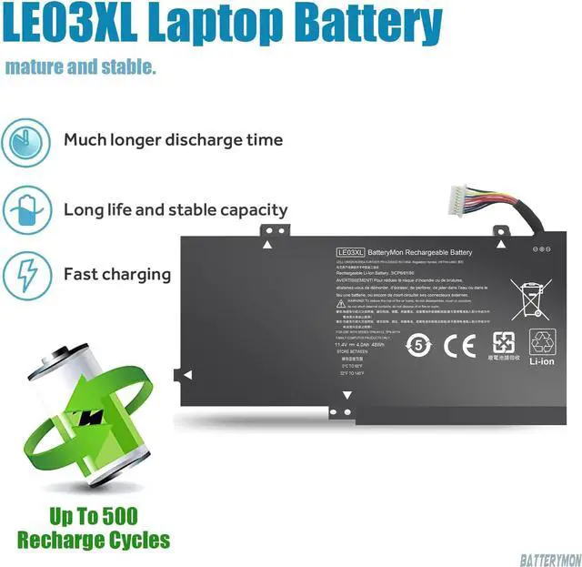 Alt view image 2 of 7 - 796356-005 LE03XL Laptop Battery for HP Envy X360 M6-W101dx W102dx W103dx W010dx, Pavilion X360 13-s000 15-bk000 Series: 13-s120nr 13-s128nr 15-bk010nr 15-bk152nr LE03 HSTNN-PB6M HSTNN-YB5Q