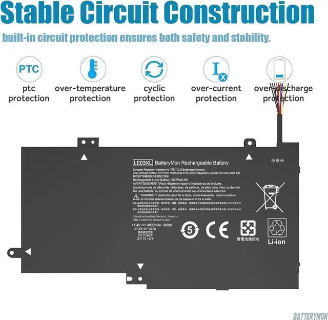 Alt view image 5 of 7 - 796356-005 LE03XL Laptop Battery for HP Envy X360 M6-W101dx W102dx W103dx W010dx, Pavilion X360 13-s000 15-bk000 Series: 13-s120nr 13-s128nr 15-bk010nr 15-bk152nr LE03 HSTNN-PB6M HSTNN-YB5Q