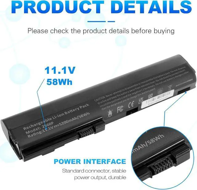 Alt view image 2 of 7 - Futurebatt New 5200mAh Laptop Battery for HP Elitebook 2560p 2570p SX03 SX06 632423-001 HSTNN-DB2K