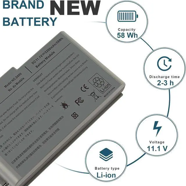 Alt view image 2 of 7 - Fancy Buying Latitude D600 Laptop Battery for Dell Latitude D505 D610 D520 D500 D510 D530 / 600M, fits P/N C1295 6Y270 3R305-12 Months Warranty (6 Cells 11.1V 5200mAh)