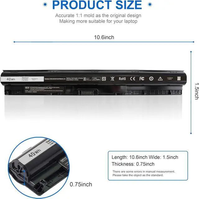 Alt view image 2 of 6 - 40Wh M5Y1K 14.8V Battery for Dell Inspiron 14 15 17 5000 3000 Series 5559 5558 5566 3551 3451 3558 3552 i3558 3567 5755 5756 5458 5759 5758 5759 VN3N0 HD4J0 GXVJ3 P51F P63F P47F P52F 453-BBBQ P64G