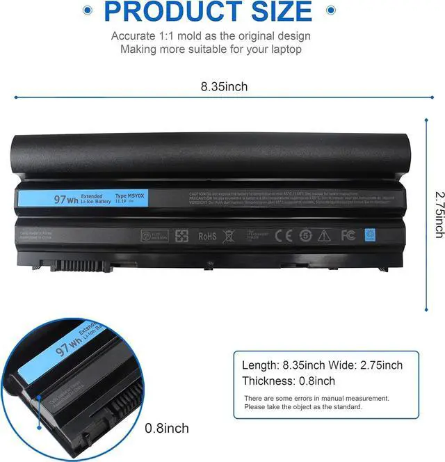 Alt view image 4 of 5 - LQM® 11.1V 97Wh 9cell New Laptop Battery for Dell Latitude E6420 E6430 E6520 E6530 E5420 E5520 E5430 E5530,Compatible P/N: M5Y0X T54FJ 2P2MJ 312-1325 312-1165 PRV1Y