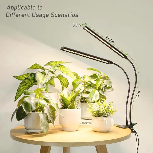 Alt view image 3 of 7 - Grow Light Full Spectrum, Dual Head Plant Lights for Indoor Growing with Flexible Gooseneck, 104 LEDs Clip Grow Lamp with 4/8/12H Timer, 4 Brightness Levels, Ideal for Indoor Growth