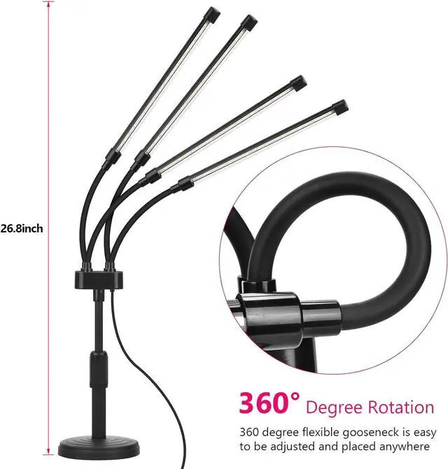 Alt view image 3 of 7 - Grow Lights for Indoor Plants, Four Head LED Grow Light with Full Spectrum & Red White Spectrum for Indoor Plant Growing Lamp, Adjustable Gooseneck, Suitable for Plant(Four-head plant light)