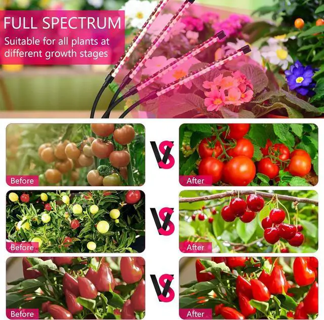 Alt view image 4 of 7 - Grow Lights for Indoor Plants, Four Head LED Grow Light with Full Spectrum & Red White Spectrum for Indoor Plant Growing Lamp, Adjustable Gooseneck, Suitable for Plant(Four-head plant light)