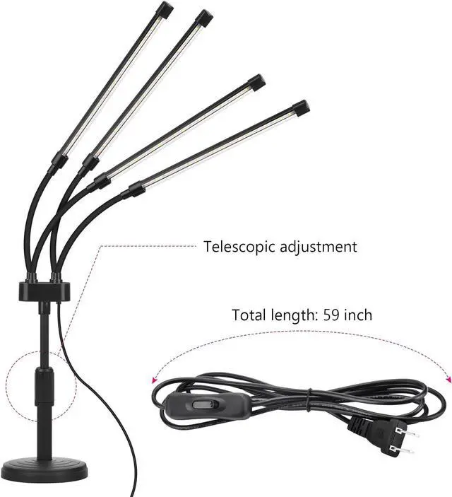 Alt view image 5 of 7 - Grow Lights for Indoor Plants, Four Head LED Grow Light with Full Spectrum & Red White Spectrum for Indoor Plant Growing Lamp, Adjustable Gooseneck, Suitable for Plant(Four-head plant light)