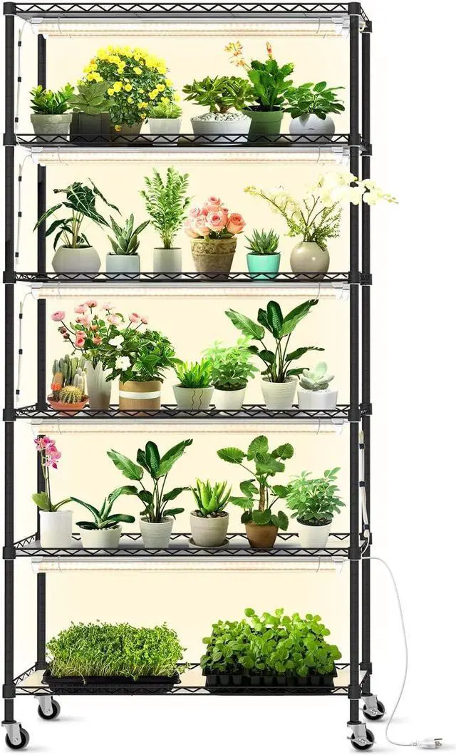 Main image of DIY Plant Shelf with Grow Light, Grow Light Shelf with Adjustable Rack and Wheels, Plant Stand, 8-Pack 192W T8 3000K Full Spectrum Grow Lights for Seed Starting,Seed Tray(29.5L x 13.8W x70.9H)