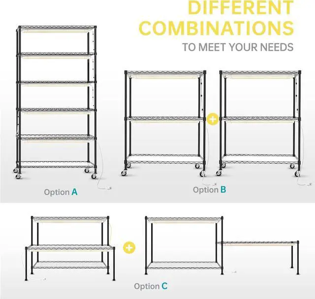 Alt view image 3 of 7 - DIY Plant Shelf with Grow Light, Grow Light Shelf with Adjustable Rack and Wheels, Plant Stand, 8-Pack 192W T8 3000K Full Spectrum Grow Lights for Seed Starting,Seed Tray(29.5L x 13.8W x70.9H)