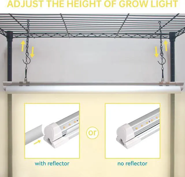 Alt view image 5 of 7 - DIY Plant Shelf with Grow Light, Grow Light Shelf with Adjustable Rack and Wheels, Plant Stand, 8-Pack 192W T8 3000K Full Spectrum Grow Lights for Seed Starting,Seed Tray(29.5L x 13.8W x70.9H)