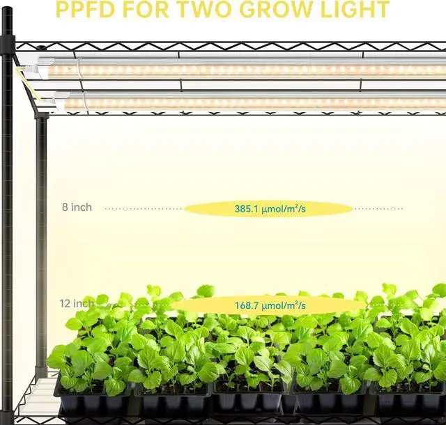 Alt view image 6 of 7 - DIY Plant Shelf with Grow Light, Grow Light Shelf with Adjustable Rack and Wheels, Plant Stand, 8-Pack 192W T8 3000K Full Spectrum Grow Lights for Seed Starting,Seed Tray(29.5L x 13.8W x70.9H)