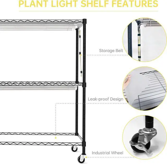 Alt view image 7 of 7 - DIY Plant Shelf with Grow Light, Grow Light Shelf with Adjustable Rack and Wheels, Plant Stand, 8-Pack 192W T8 3000K Full Spectrum Grow Lights for Seed Starting,Seed Tray(29.5L x 13.8W x70.9H)