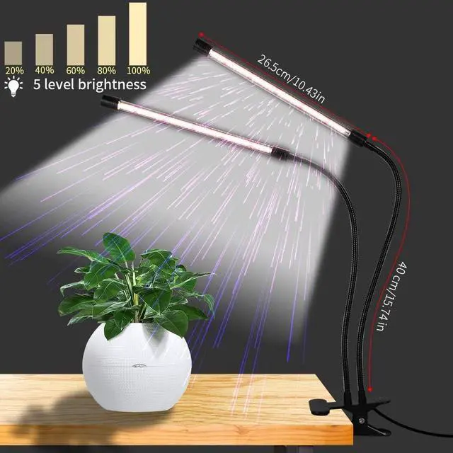 Alt view image 2 of 6 - GooingTop LED Grow Light,6000K Full Spectrum Clip Plant Growing Lamp with White Red LEDs for Indoor Plants,5-Level Dimmable,Auto On Off Timing 4 8 12Hrs