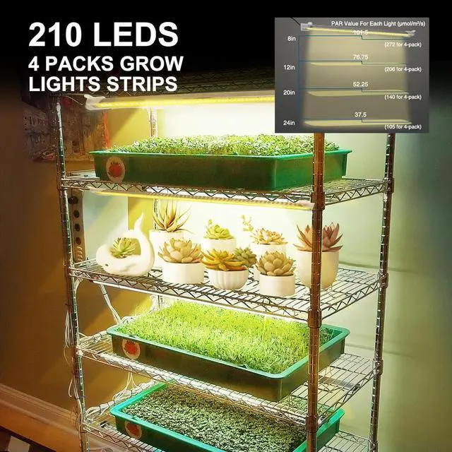 Alt view image 2 of 6 - Mosthink Grow Lights Full Spectrum, LED Grow Lights Strips for Indoor Plants,Plant Lights with Auto On Off Timer 3 6 12H,40W Dimmable 5500K White Plant Growing Lamp, 204 LEDs,4 Packs