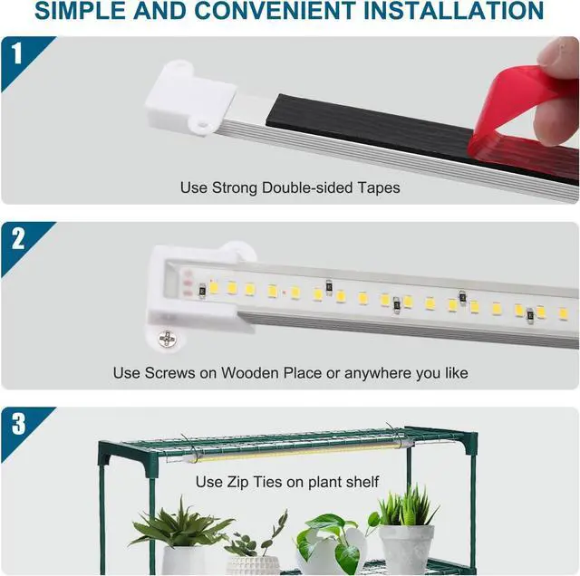 Alt view image 4 of 6 - Mosthink Grow Lights Full Spectrum, LED Grow Lights Strips for Indoor Plants,Plant Lights with Auto On Off Timer 3 6 12H,40W Dimmable 5500K White Plant Growing Lamp, 204 LEDs,4 Packs