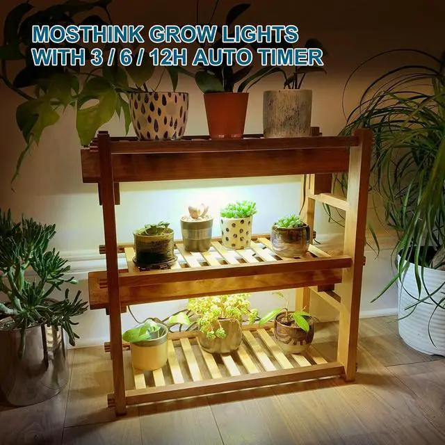 Alt view image 6 of 6 - Mosthink Grow Lights Full Spectrum, LED Grow Lights Strips for Indoor Plants,Plant Lights with Auto On Off Timer 3 6 12H,40W Dimmable 5500K White Plant Growing Lamp, 204 LEDs,4 Packs