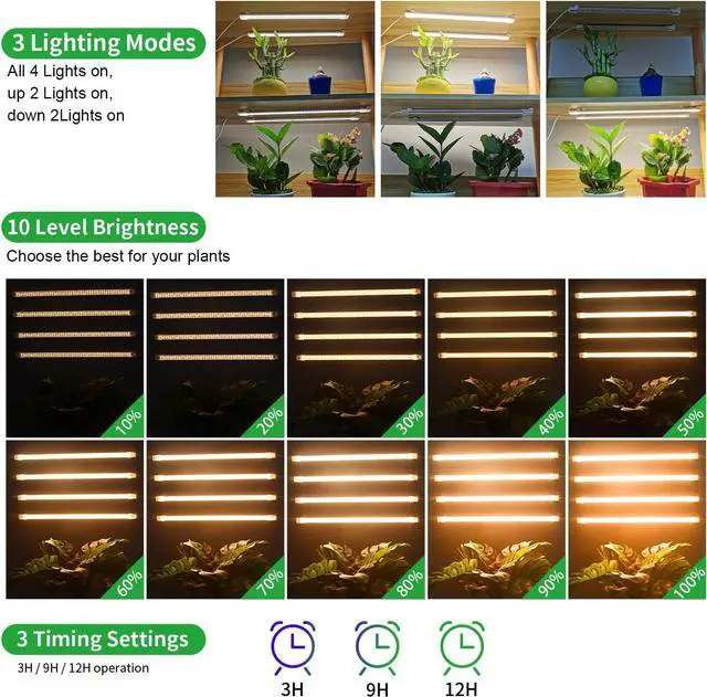 Alt view image 3 of 7 - LED Plant Growing lamp, 3000K Full Spectrum Grow Light Strips for Indoor Plants with 3/9/12H Timer & 10 Dimmable Levels, Led Growth Light for Green House Hydroponics Succulent