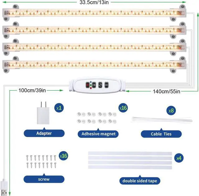 Alt view image 7 of 7 - LED Plant Growing lamp, 3000K Full Spectrum Grow Light Strips for Indoor Plants with 3/9/12H Timer & 10 Dimmable Levels, Led Growth Light for Green House Hydroponics Succulent
