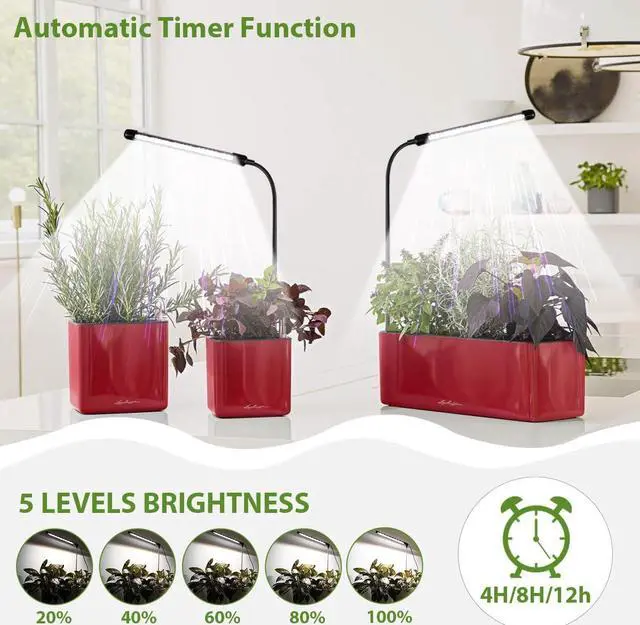 Alt view image 3 of 7 - Grow Light 2 Pack, 6000K Full Spectrum Gooseneck Growing Lamp for Indoor Pot Plants Bonsai/Plant/Houseplants, Dimmable & Auto Timer 4 8 12H