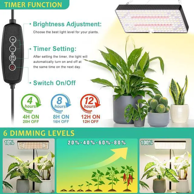 Alt view image 4 of 7 - 2024 Upgraded Desk Grow Lights for Indoor Plants, 214 LEDs Plant Light Full Spectrum with 4/8/12H Timer, 6 Brightness Levels, Growing Lamp with On/Off Switch, Height Adjustable for 10-26 inches