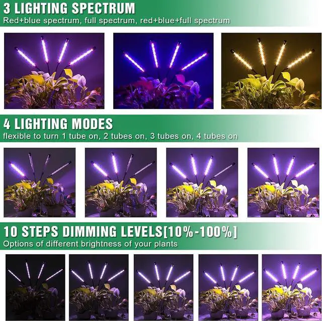Alt view image 4 of 7 - LED Grow Lights for Indoor Plants with 15-60 inches Adjustable Tripod Stand Plant Light with 4/8/12H Timer with Remote Control