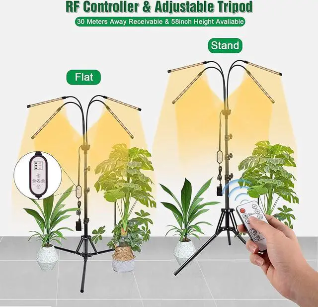 Alt view image 5 of 7 - LED Grow Lights for Indoor Plants with 15-60 inches Adjustable Tripod Stand Plant Light with 4/8/12H Timer with Remote Control
